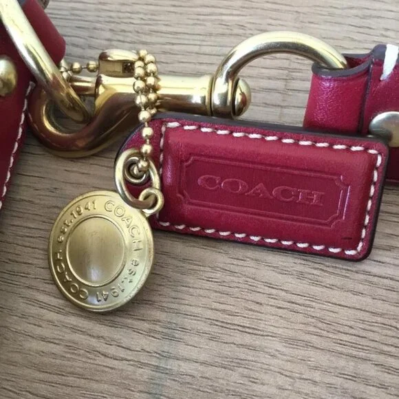 Coach Signature Shoulder Crossbody Bag Cranberry Stripe, Trim, Strap 2 Hangtags - Picture 2 of 8